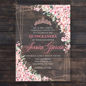 Pink Cherry Blossom Floral Acrylic Invitations