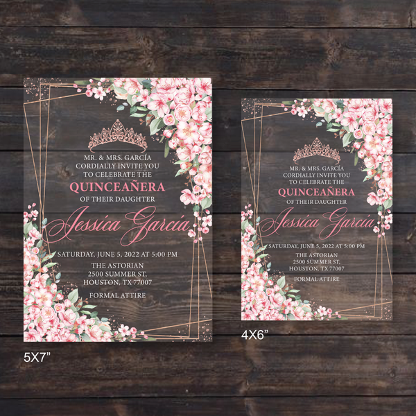 Pink Cherry Blossom Floral Acrylic Invitations