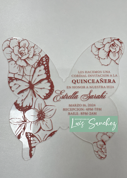 Floral Sketch Butterfly Shaped Acrylic Invitation
