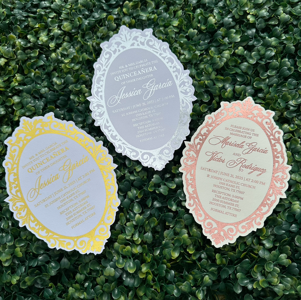 Custom Elegant Frame Shaped Foiled Invitations