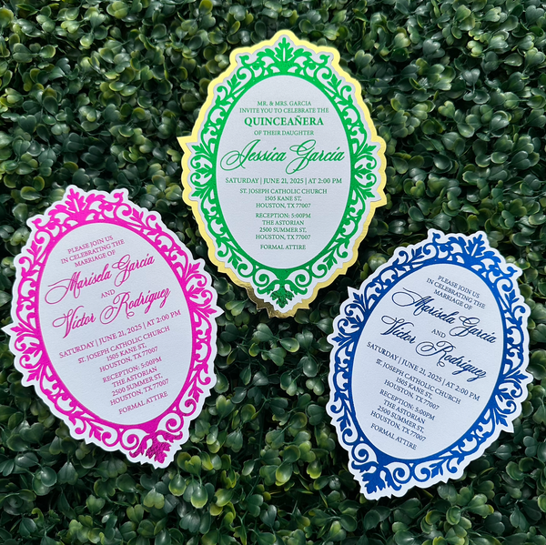 Custom Elegant Frame Shaped Foiled Invitations