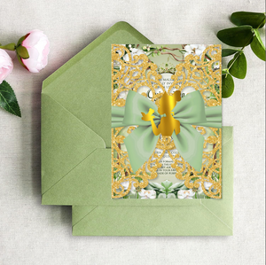 Princess Tiana and the Frog Gold Glitter and Sage Green Laser Cut Invitation