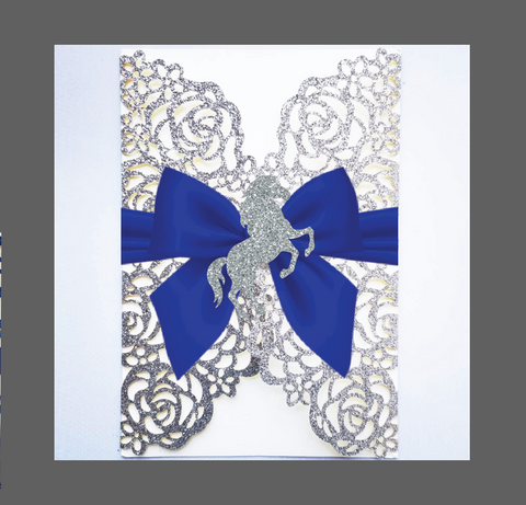 Silver Glitter and Royal Blue Western Themed Sweet 16 Invitation