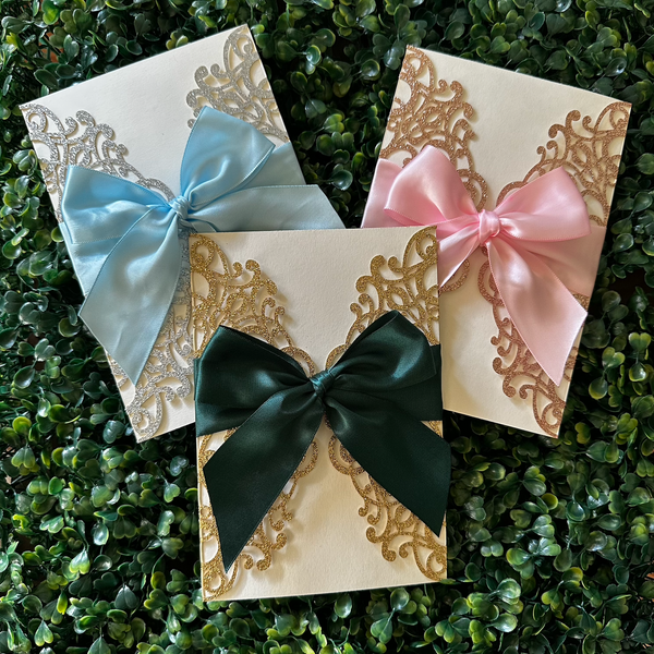 Quinceanera's on a Budget FB Group EXCLUSIVE! | Elegant Glitter Laser Cut Invitations with Ribbon Bow