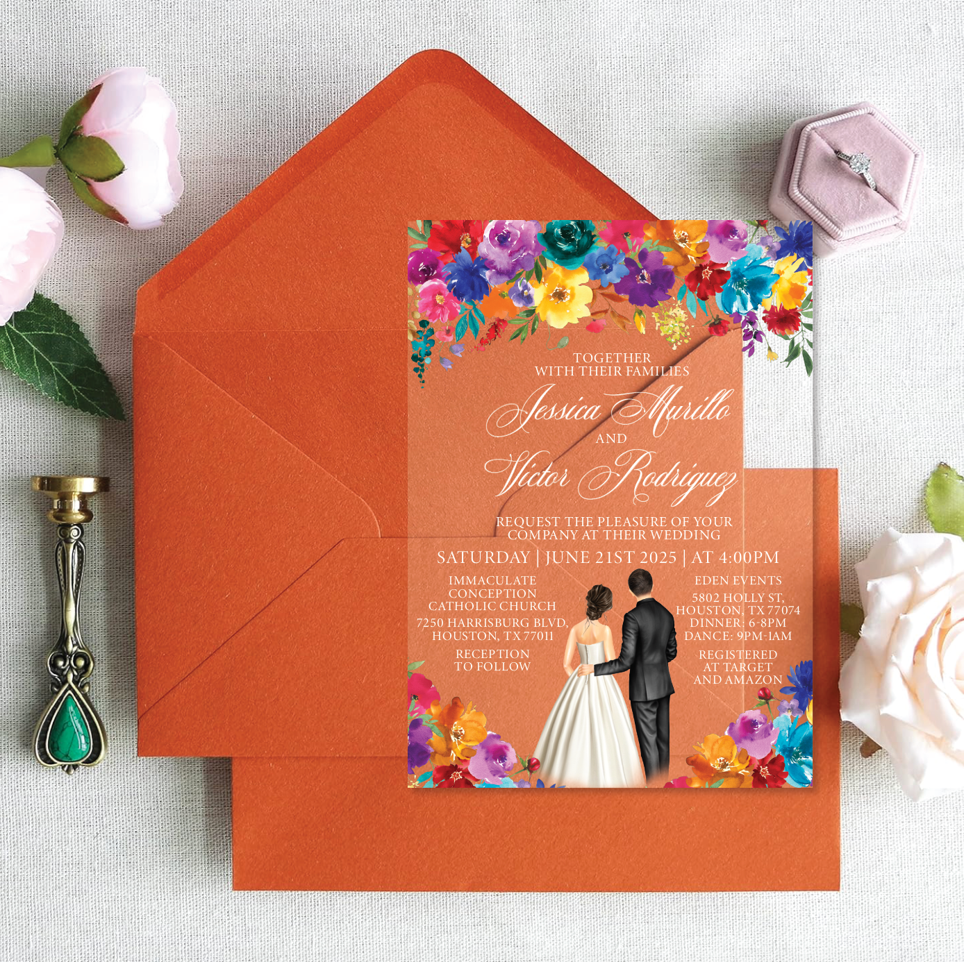 Colorful Floral Acrylic Wedding Invitation