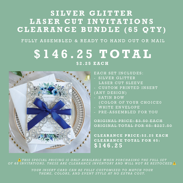 (75 Qty) | Silver Glitter Laser Cut Invitations CLEARANCE Bundle