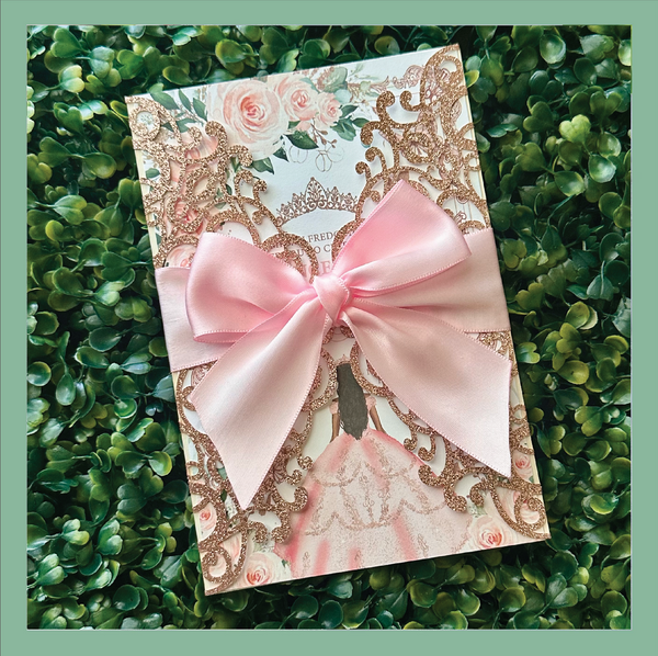 (100 Qty) | Rose Gold Glitter Laser Cut Invitations CLEARANCE Bundle