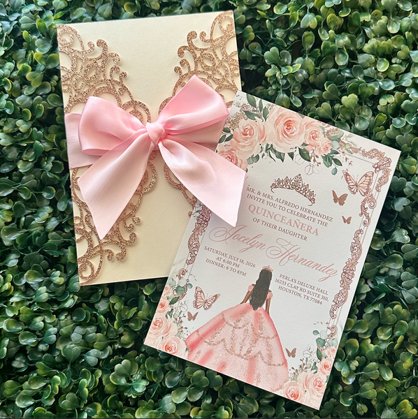 (100 Qty) | Rose Gold Glitter Laser Cut Invitations CLEARANCE Bundle