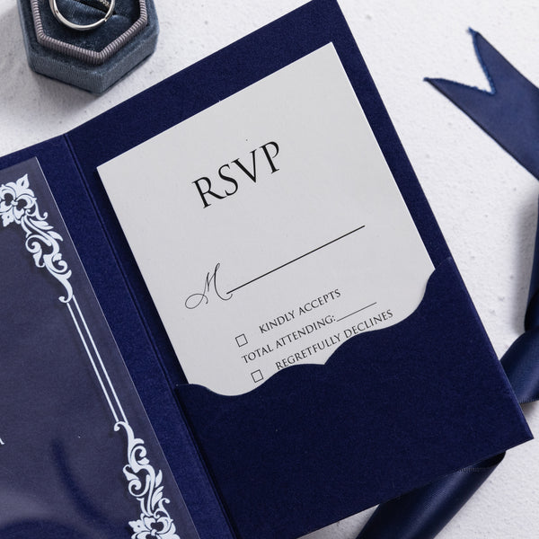 Luxury Velvet Pocket Acrylic Invitations with Mirror Emblem