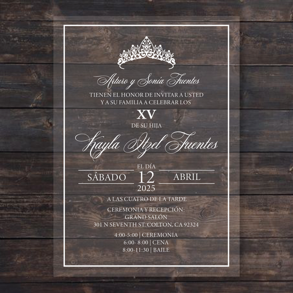 White Crown Frame Acrylic Invitations