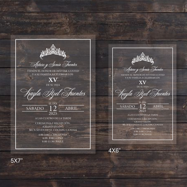 White Crown Frame Acrylic Invitations