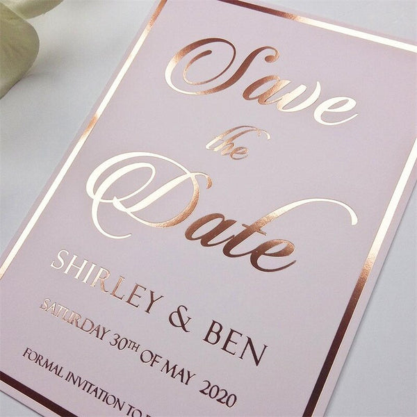 Blush Pink and Rose Gold Foiled Invitation Card