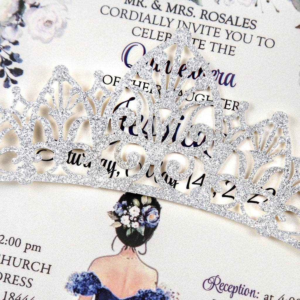 Silver Glitter Crown Pocket Laser Cut Quinceanera Invitations – Invitations  by Luis Sanchez, image size:1024x1024
