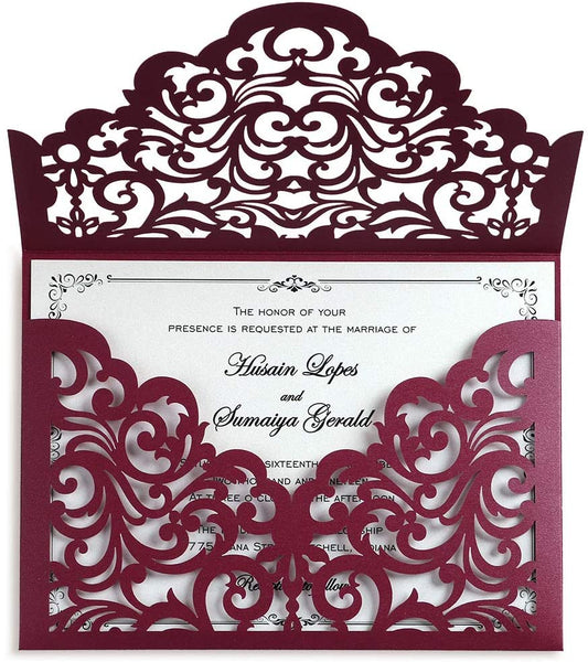 Burgundy Envelope Laser Cut Invitation