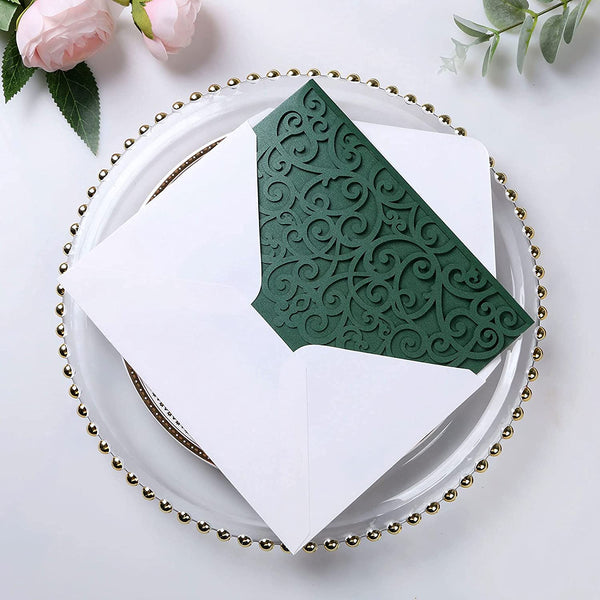 Emerald Green Laser Cut Tri Fold Pocket Invitation