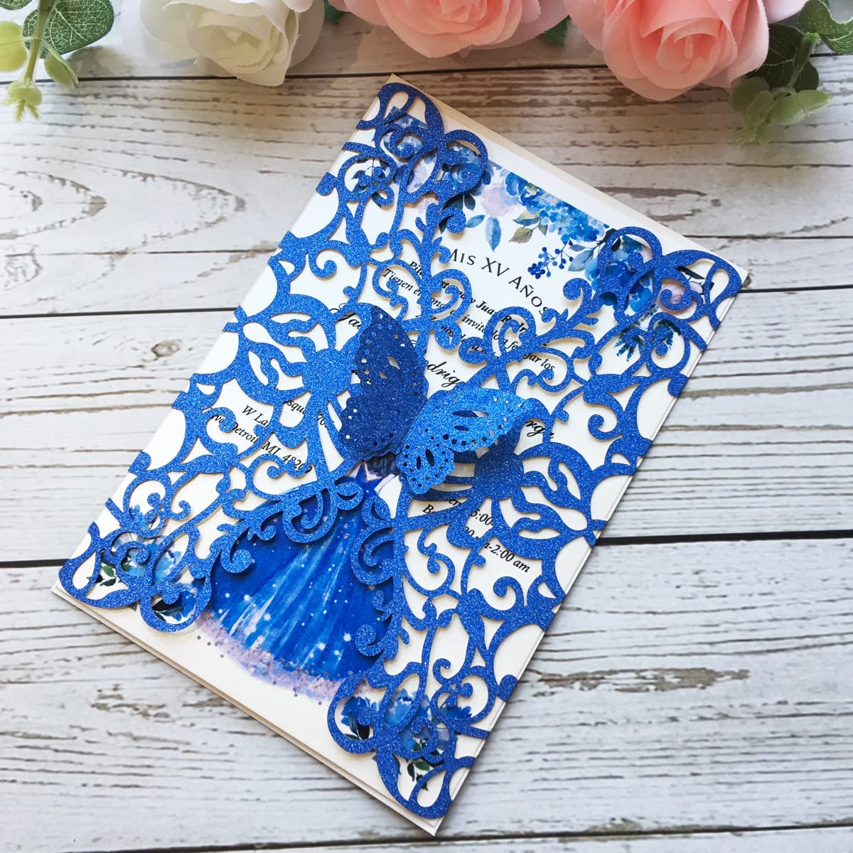 Royal Blue Glitter Butterfly Gatefold Laser Cut Invitation – Invitations by  Luis Sanchez, image size:1200x1200