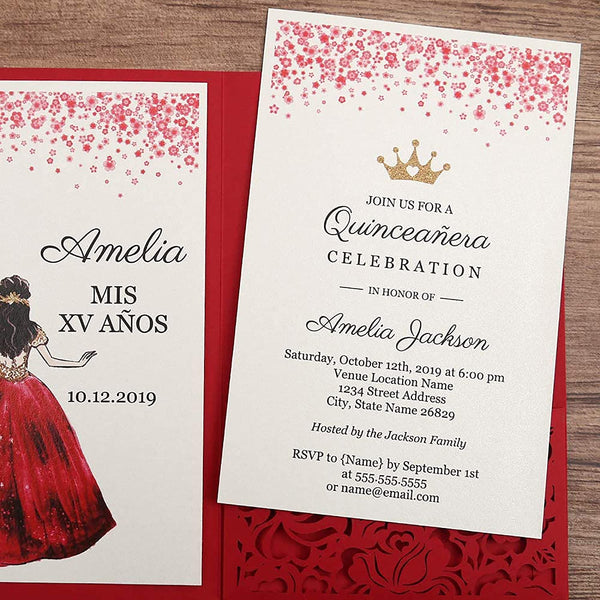 Red Tri-fold Quinceanera Invitations