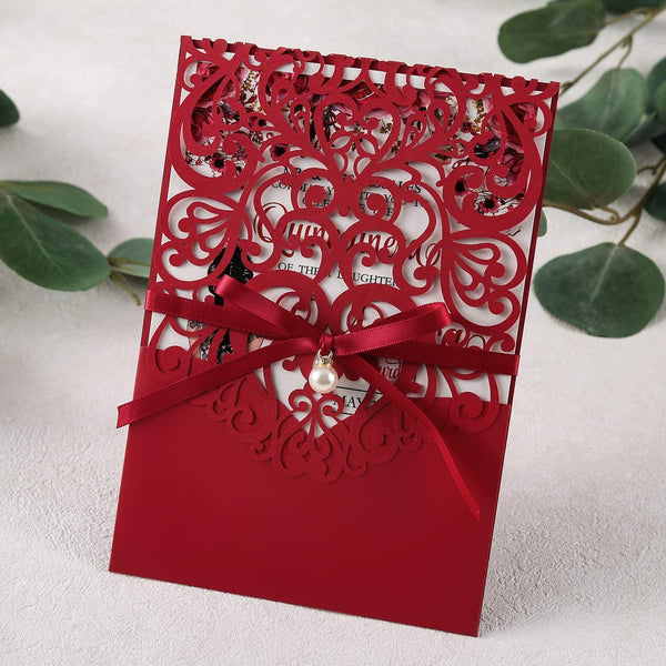 Red Pocket with Pearl Quinceanera Invitation