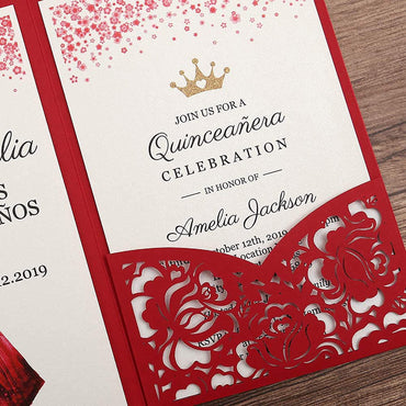 Red Tri-fold Quinceanera Invitations – Invitations by Luis Sanchez