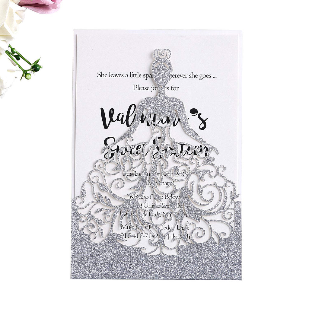 dress invitation cut out Light Pink Blush Quinceanera Dress Laser Cut Invitations Invitations by Luis Sanchez