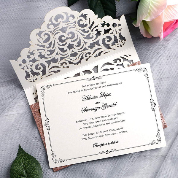 Rose Gold Glitter Envelope Laser Cut Invitation – Invitations by Luis ...