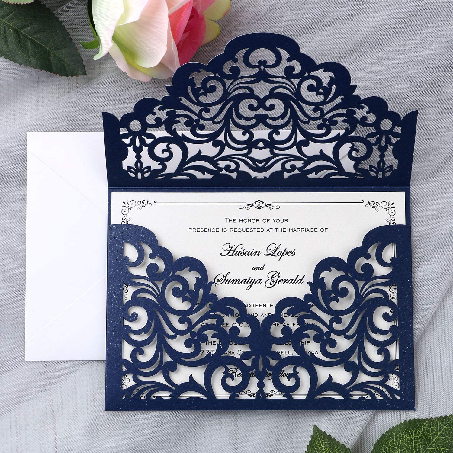 Navy Blue Envelope Laser Cut Invitation – Invitations by Luis Sanchez