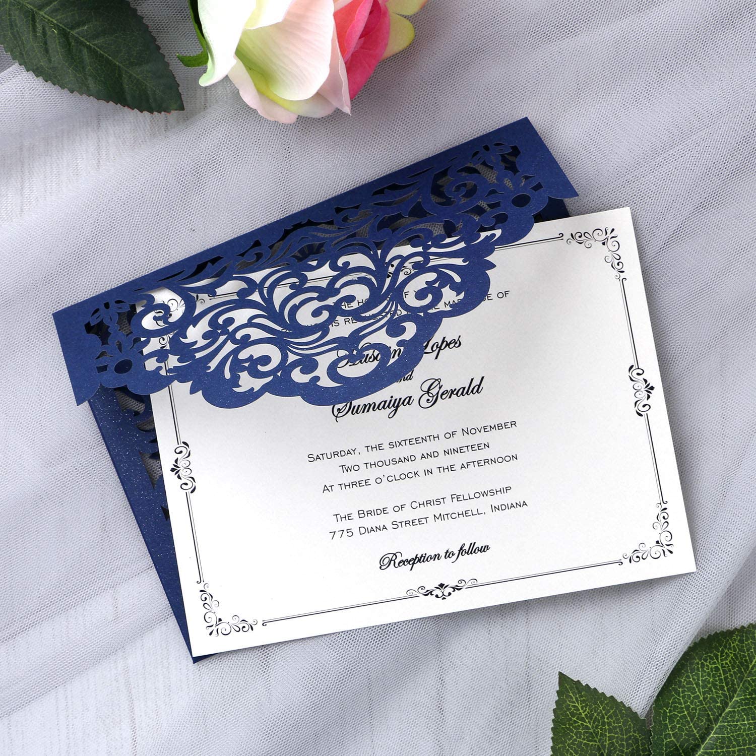 Navy Blue Envelope Laser Cut Invitation Invitations by Luis Sanchez