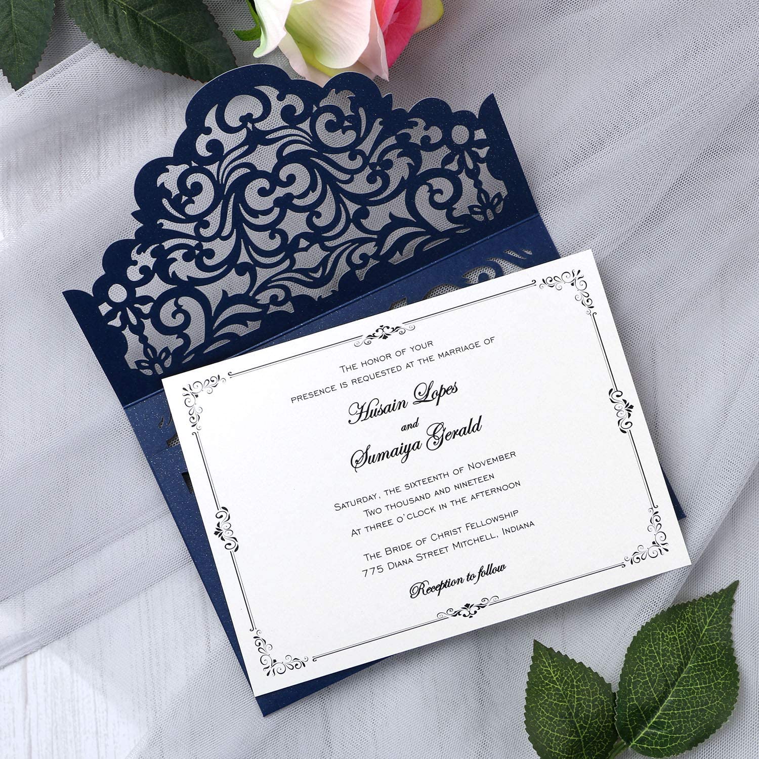 Navy Blue Envelope Laser Cut Invitation – Invitations by Luis Sanchez