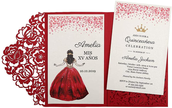 Red Tri-fold Quinceanera Invitations