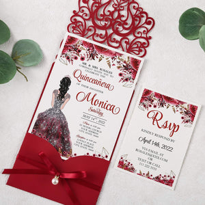 Red Pocket with Pearl Quinceanera Invitation