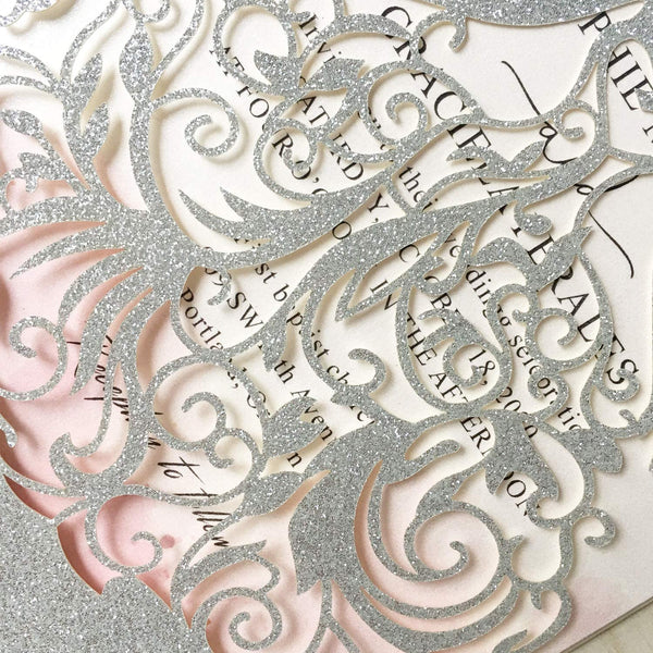 Silver Glitter Dress Laser Cut Invitation