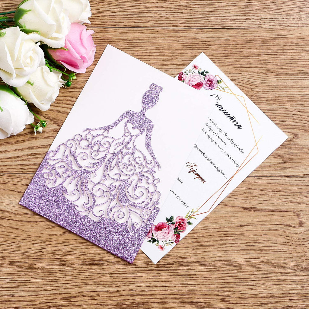 laser cut dress invitations Ball Gown Shaped Laser Cut Quinceaera Invitation