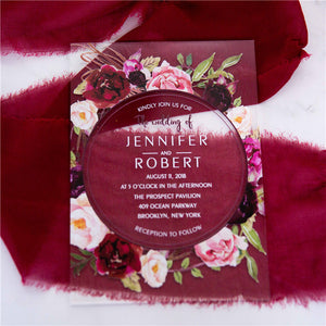 Burgundy and Blush Floral Acrylic Invitations