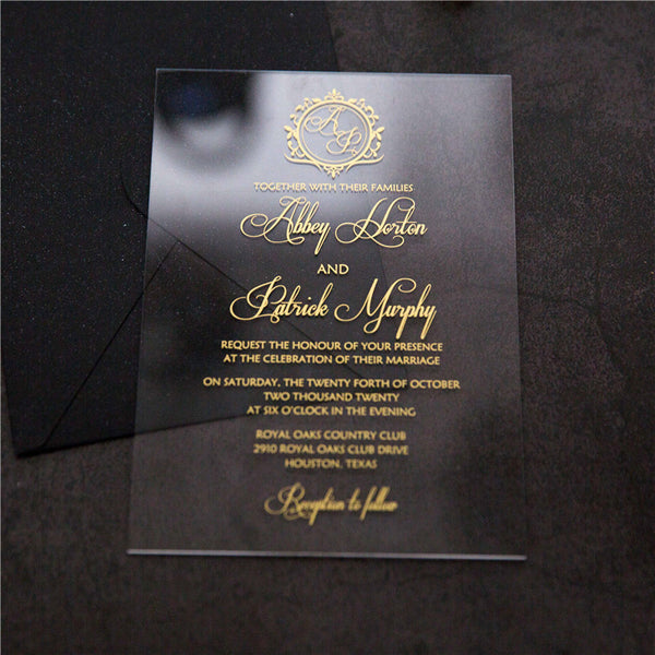 Elegant Gold Ink Acrylic Invitations