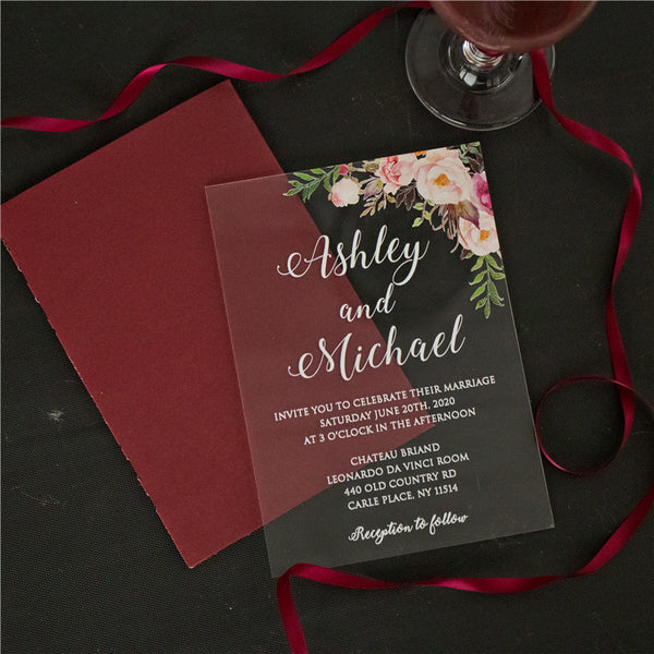 Pink Floral Acrylic Invitations