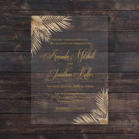 Boho Dried Palm Leaves Acrylic Invitation