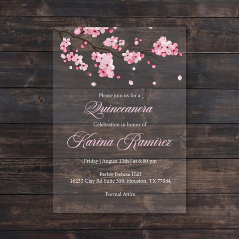 Cherry Blossom Quinceanera Acrylic Invitation