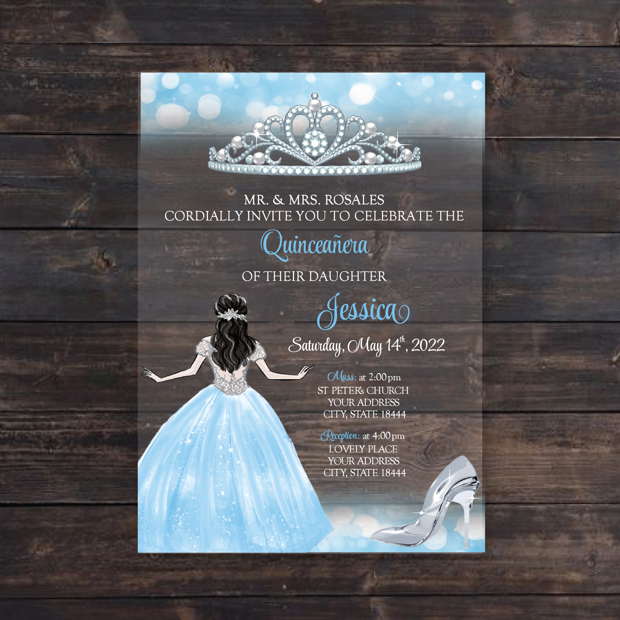 Cinderella Quinceanera Acrylic Invitation