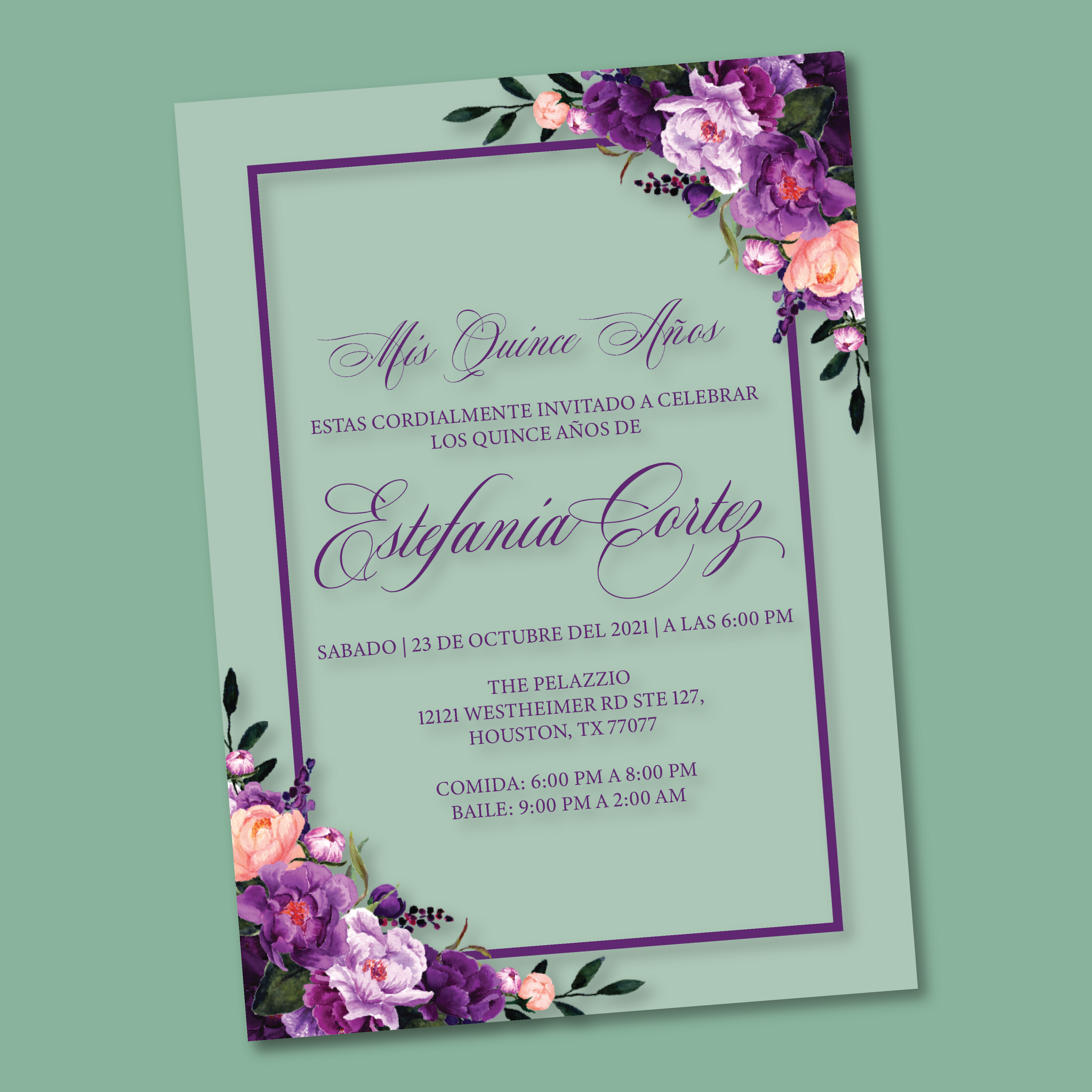 Purple Floral Frame Acrylic Quinceanera Wedding Invitation