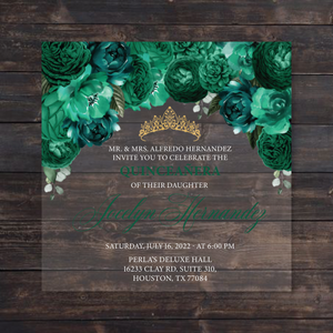 Emerald Green Floral Square Acrylic Invitation
