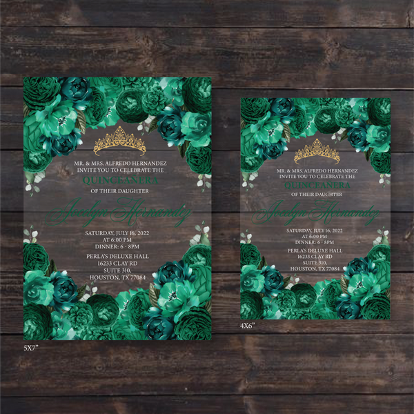 Emerald Green Floral Frame Acrylic Invitation