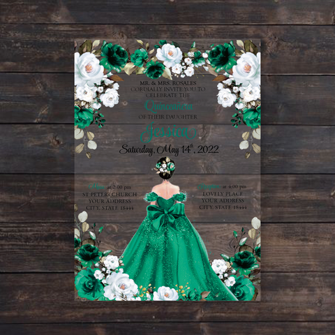 Emerald Green Quinceanera Acrylic Invitation