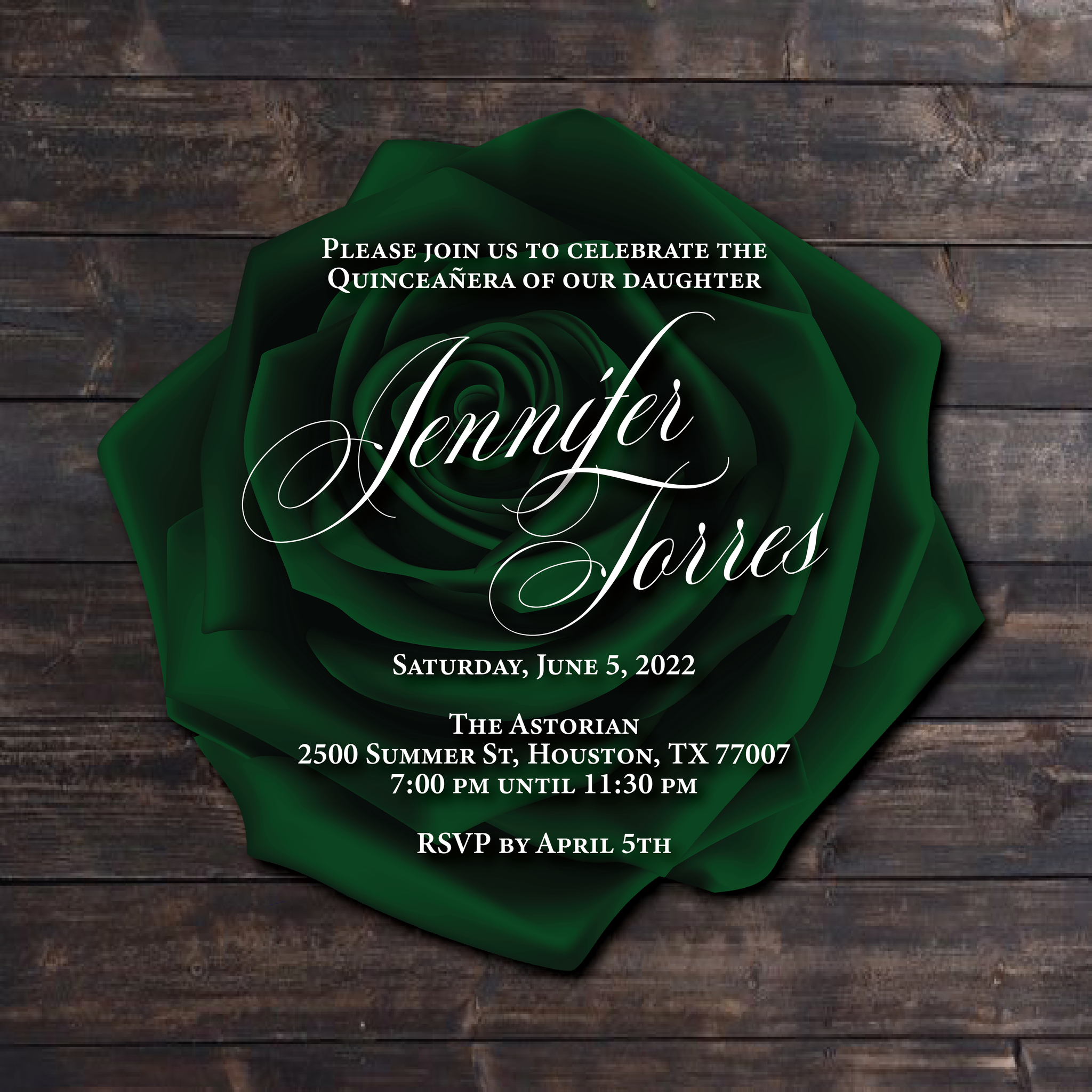 Emerald Green Rose Shape Acrylic Invitation