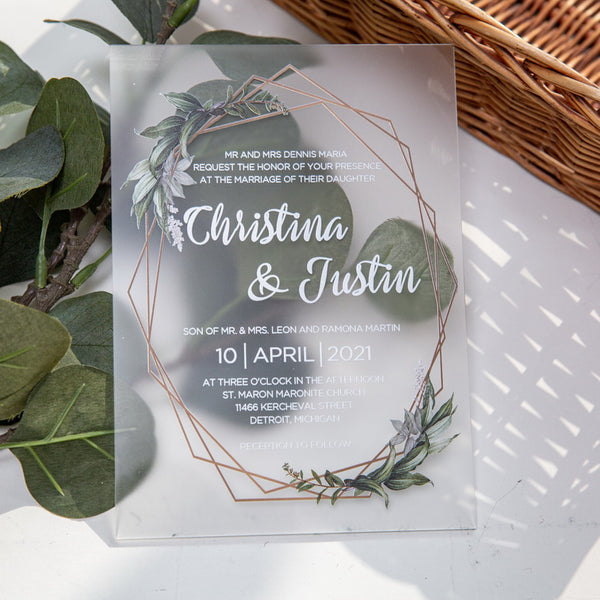 Frosted Acrylic Greenery Wedding Invitation