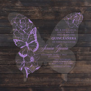 Floral Sketch Butterfly Shaped Acrylic Invitation