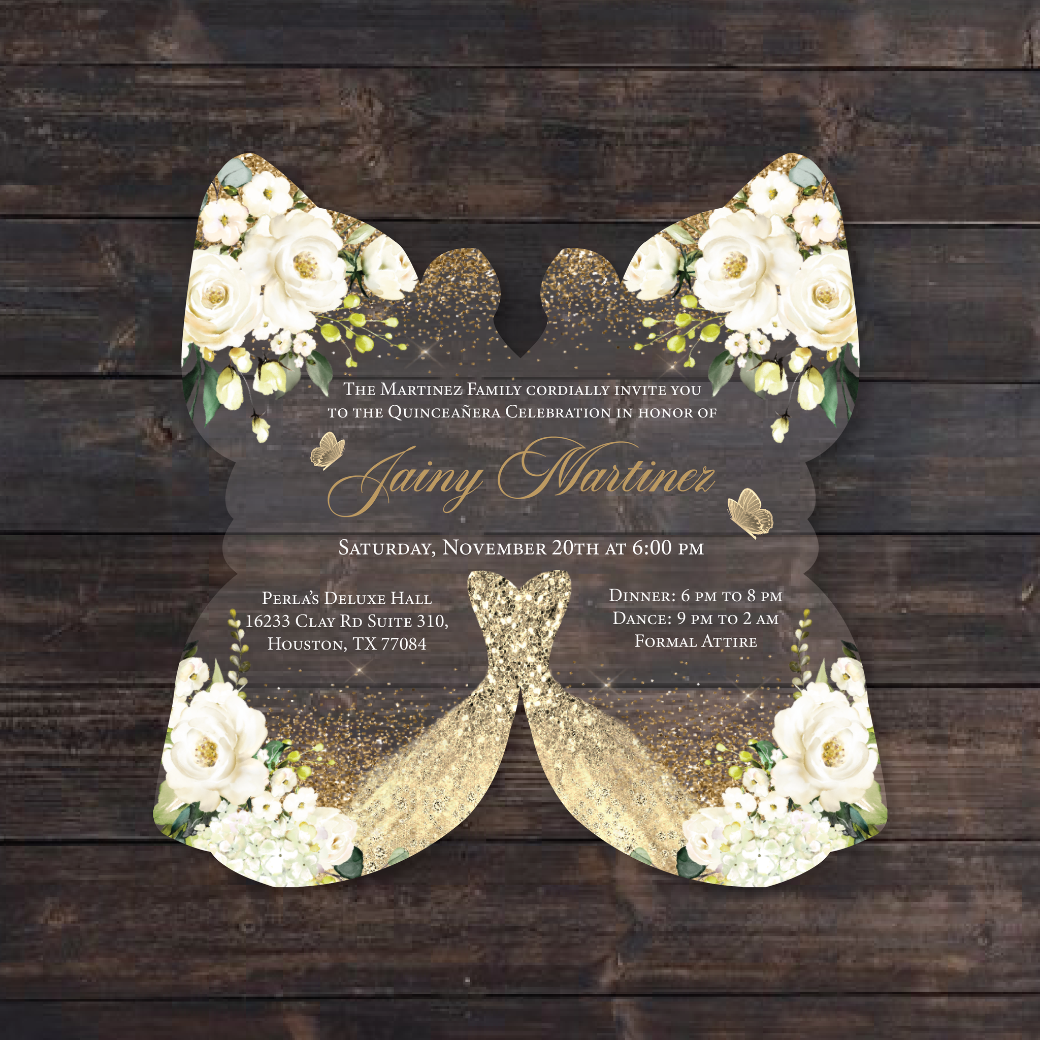 Gold Butterfly Shaped Acrylic Invitation
