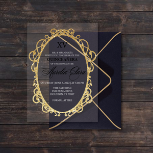 Gold Glitter Frame and Black Acrylic Invitation
