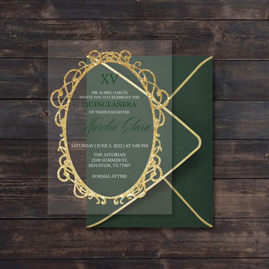 Unique Greenery Leaf Design with Gold Frame Acrylic Quinceanera