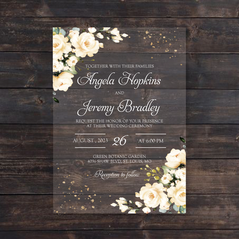 Ivory Floral Acrylic Wedding Invitation
