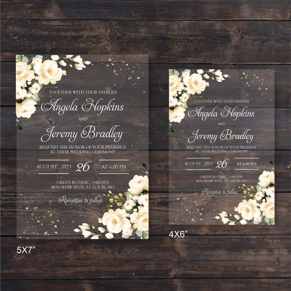 Ivory Floral Acrylic Wedding Invitation
